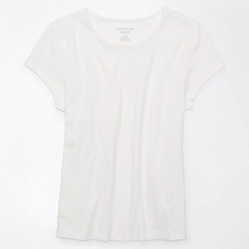 American Eagle Ribbed T-Shirt Layering Tee XL White Stretch Base Layer 90s Y2K - Picture 10 of 14